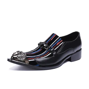 

Loafers Cowhide Cow Leather Slip-on Pointed Casual British Style Tenis Cano Alto Genuine Leather Full Grain Leather Male Rubber