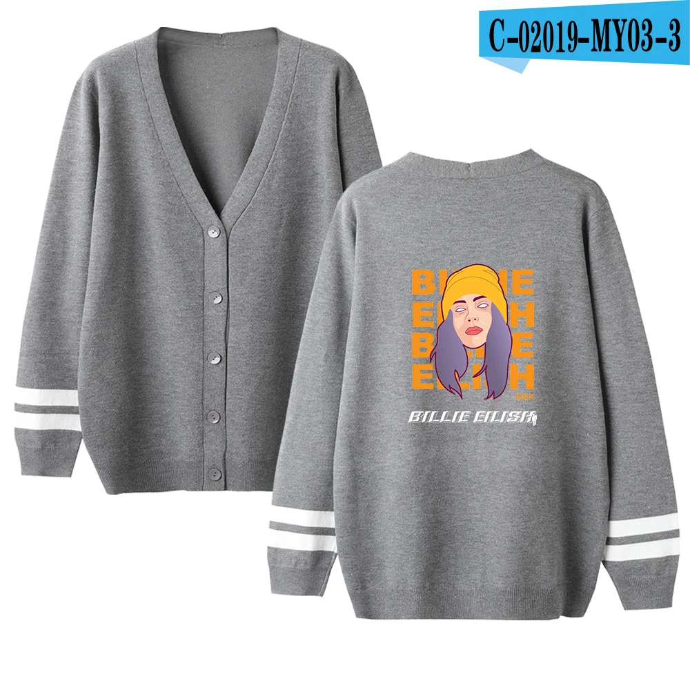 Billie Eilish свитер женский/мужской осенний и зимний вязаный кардиган пальто короткий женский небольшой шаль вязаный женский одежда - Цвет: gray