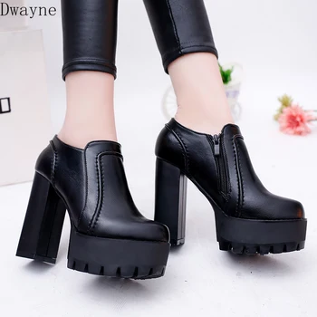 

Fashion ultra high with low shoes rivet single shoes leather shoes 2019 autumn and winter new thick with women shoes