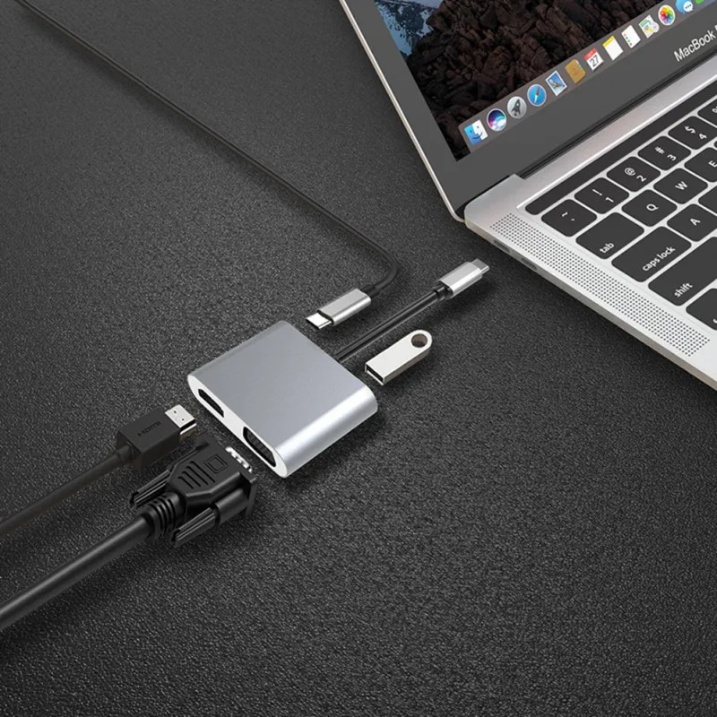 Универсальный 4-в-1 Тип кабеля с разъемами типа c и HD Vga Тип C Hdmi типа «Мама»; USB-C HD+ Vga адаптер кабель