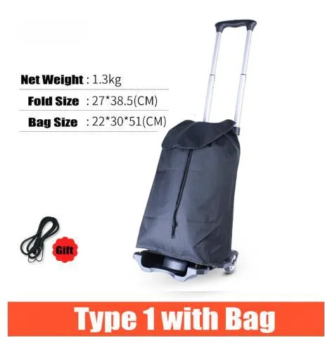 Type1 with Bag Мини-тележка для покупок из алюминиевого сплава, складная переносная багажная машина, бытовой крепкий трейлер-тролли, небольшой товарный вагон - Цвет: Type1 with Bag
