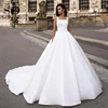 SoDigne Satin African Wedding Dress 2022 Buttons Pockets  A Line Lace Bridal Dresses Princess Wedding Party Gown Plus Size 1
