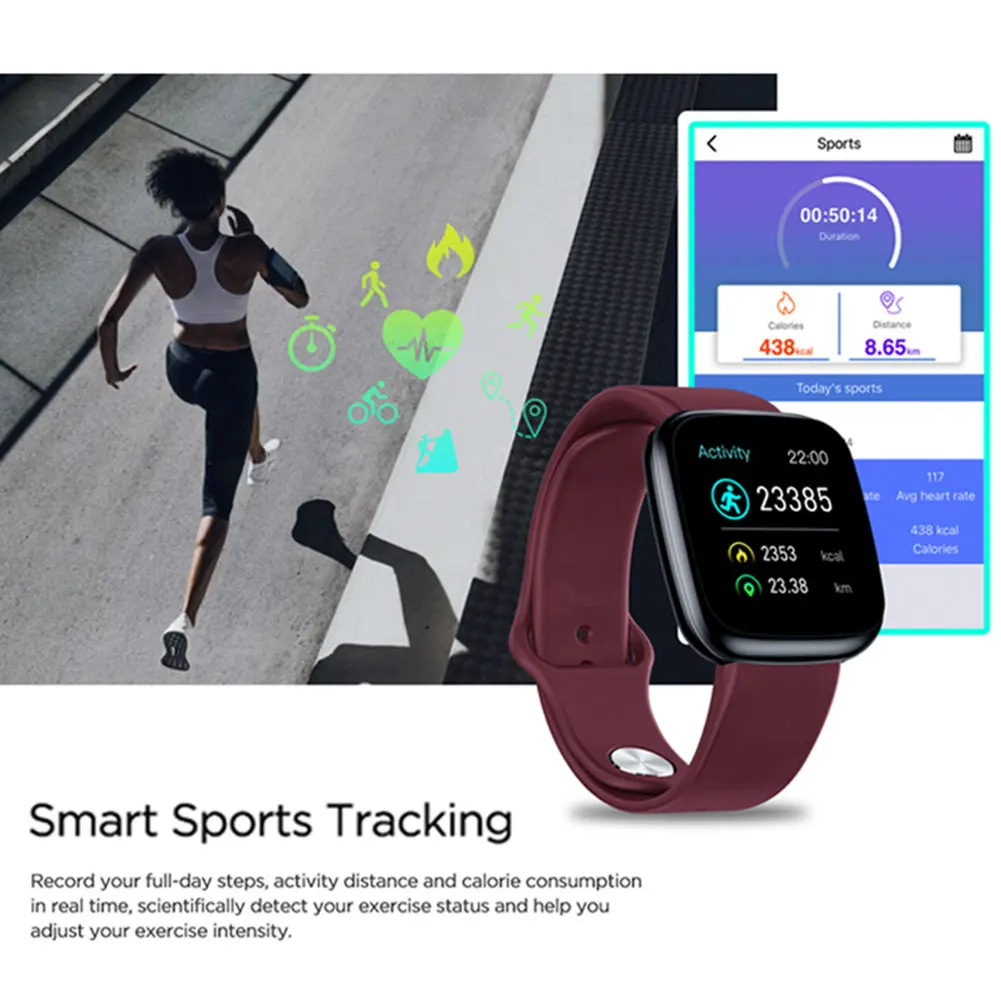 Смарт-часы Bluetooth с сенсорным экраном IP67 водонепроницаемые часы для мониторинга артериального давления и сна с напоминанием о сообщениях наручные часы для Android iOS