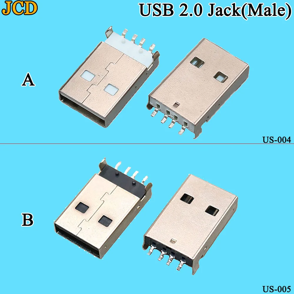 JCD 10 шт./лот USB 2 0 Мужской Тип разъем PCB 180 градусов SMT SMD Разъемы (белый/черный) |