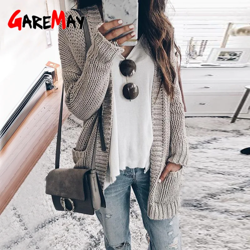 Plus Size Cardigans Women Knitwear Sweater Female Autumn Winter Thick Warm Casual Gray Black Coat Knitted Ladies Jacket |