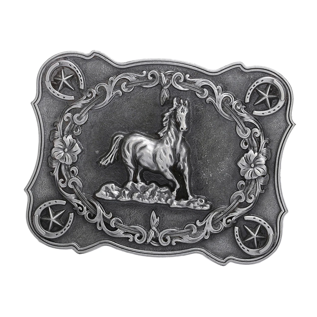Men's Classic Retro Style Carved Horse Cowboy Western Belt Buckle Accessory Rectangle 3D Buckle Cool Man Gift