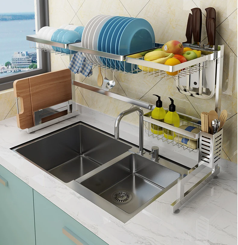 304 Stainless Steel Kitchen Dish Rack Kitchen Sink Drain rack Storage Shelf Home Kitchen Dish Sink Organizer Racks