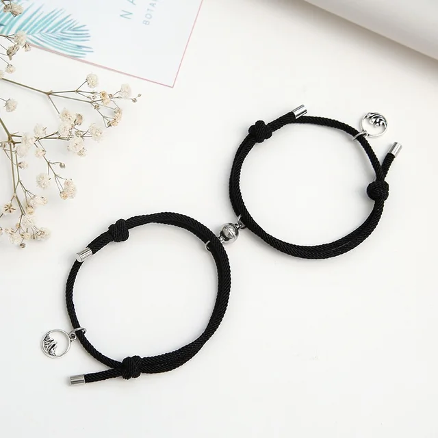 2pcs Couple Magnets Attract Each Other Creative Personality Couple Bracelet Couple Pendants Charm Bracelet Jewelry Lover Gift black