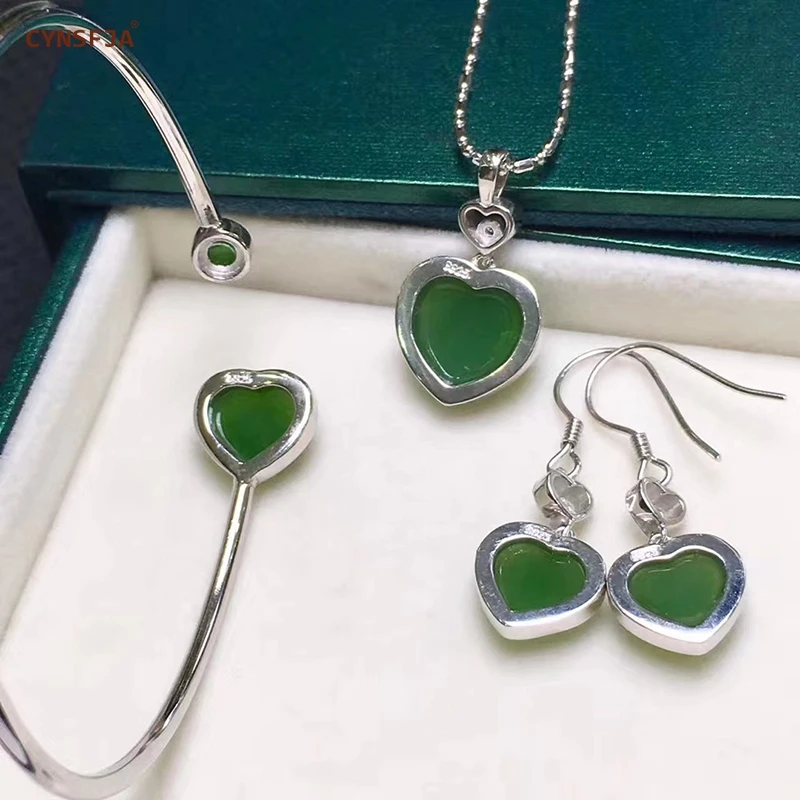 CYNSFJA Реал Certified(Hetian) нефрита jade Jasper 925 пробы серебра в форме сердца комплект ювелирных изделий серьги кулон браслет Высокое качество лучшие подарки