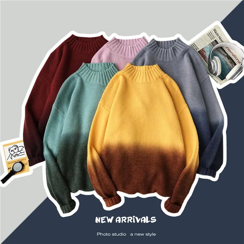 Autumn Sweater Men Warm Slim Fashion Tie-dye Gradient Casual Knit Sweter Man Streetwear Long-sleeved Pullover Men Clothes M-3XL