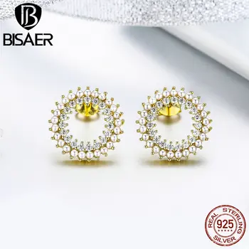 

BISAER Bohemian Style Sterling Silver 925 Baroque Round Shape Stud Earrings For Girl Dating Jewelry 2019 Brincos Bijoux GAE070