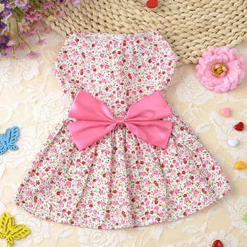 

Spring And Summer New Dog Dress Bowknot Floral Dog Teddy VIP Bichon Small Dog Breathable Princess Dress