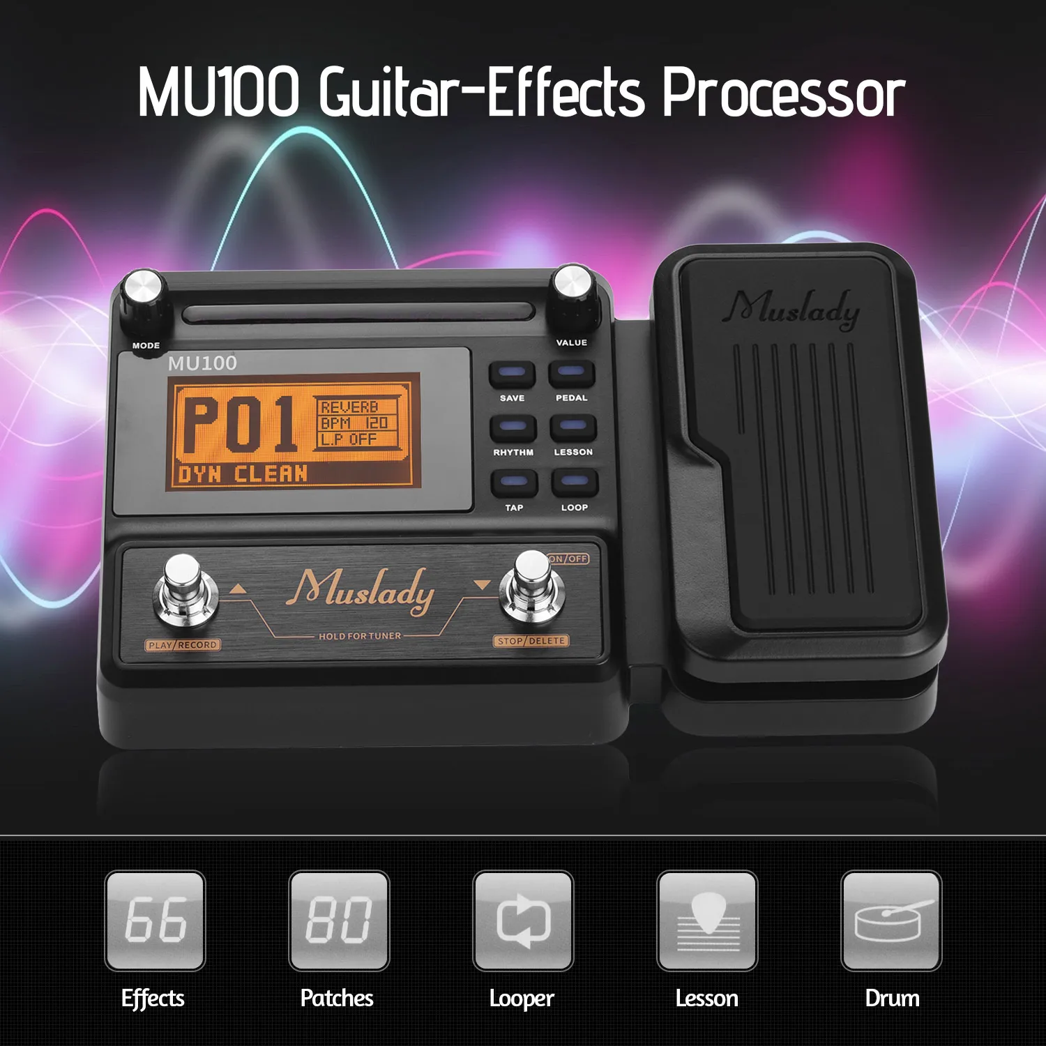 Процессор Muslady MU100 педаль эффектов для электрогитары Гитара мульти поддерживает
