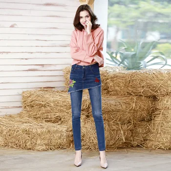 

Woman Jeans Woman Jeans Blue Black Floral Trouser Skinny Trouser European Style Pencil Pants