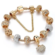  BAOPON European Style Vintage Silver plated Crystal Charm Bracelet Women fit Original DIY Fine Bracelet Jewelry Gift 