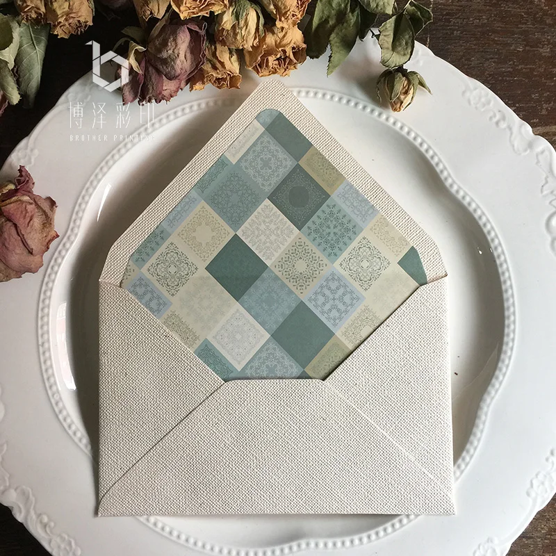 

20pcs/lot Blank Envelope Cotton Plant Leaves Grid Pattern For DIY Postcard Scrapbooking Envelope for Wedding Party 11x16.5cm