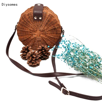 

Diysomes Handmade Round Rattan Woven Straw Bag Summer Women Girl Small Beach Handbag 2020 Lady Messenger Crossbody Bags