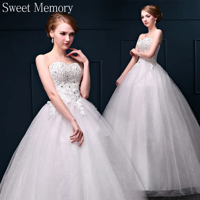 

N120 Bridal Dress White Beading Sequined Sweetheart Bride Long Wedding Dress Floor Length Lace Up Vestido Sweet Memory