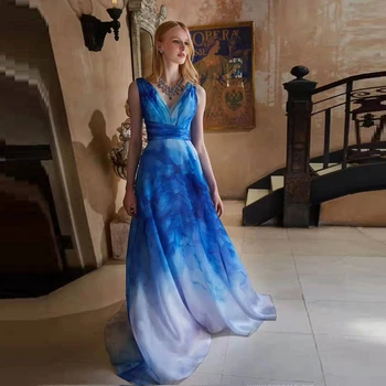 

Elegant Blue Sexy Deep V Neck Dress High Quality Party Dress Women Celebrity Sleeveless Maxi Dress Vestidos Wholesale 2019