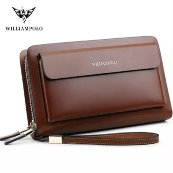 

WILLIAMPOLO Luxury Business Solid Double Zipper Purse Long Clutch Bag Men's Wallet