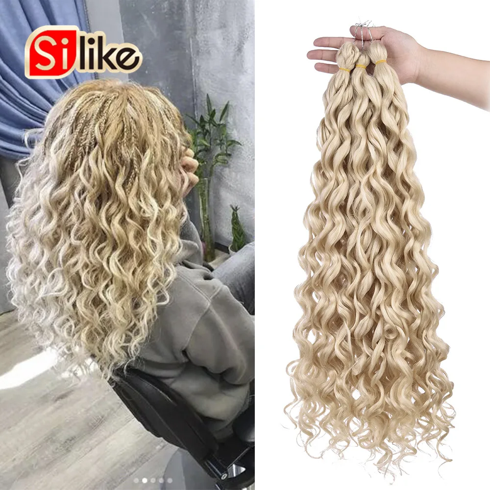 Silike Synthetic Ocean Wave Braiding Hair Extensions 24inch Crochet Braids Afro Curl Ombre Curly Blonde Water Wave Braids