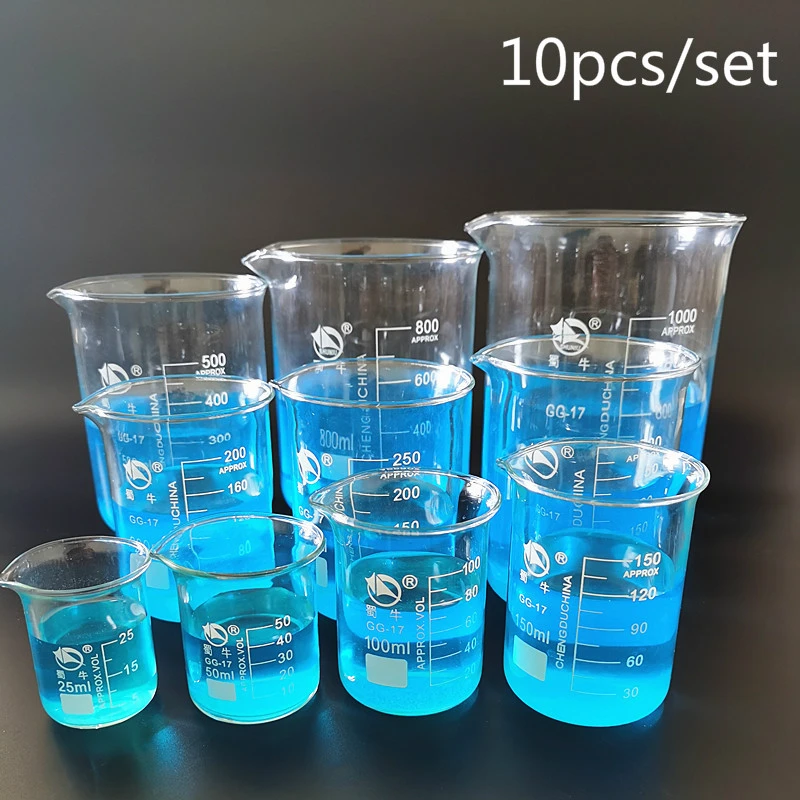 10pcs Set 25 50 100 150 0 250 300 500 800 1000ml Borosilicate Glass Beaker Heat Resist Labware Beaker Laboratory Equipment Aliexpress