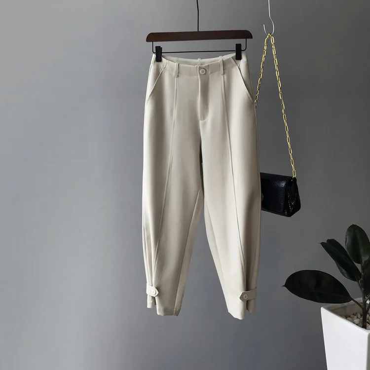 JoinYouth/модные однотонные штаны длиной до щиколотки, на пуговицах, с молнией,, Осенние штаны с высокой талией, женские плиссированные корейские брюки, J072 - Цвет: Бежевый