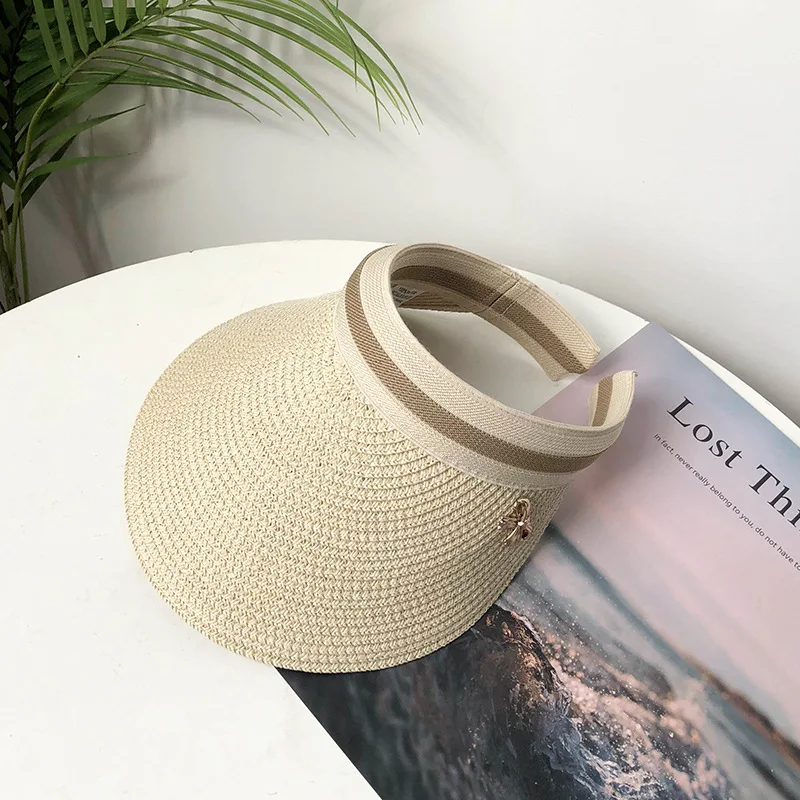 Summer empty top Korean version of grass hat women travel holiday leisure sun hat beach hat sun hat sun hat tide - Цвет: Белый