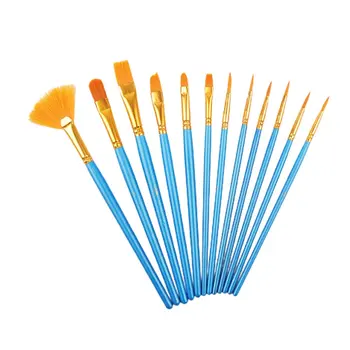 

12Pcs Pearly Blue Rod Painting Watercolor Pen Set Nylon Wool Fan Oil Paintbrush Diy Acrylic Paint Brush