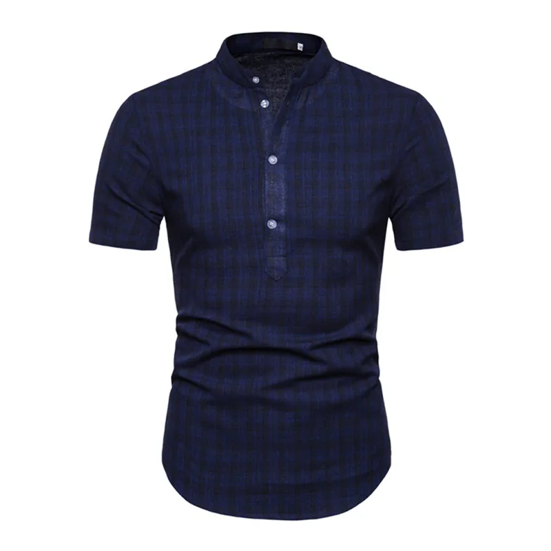 Prix Été Style hommes chemises à manches courtes mode col montant Plaid pull décontracté grande taille rayé chemise hauts pour homme Streetwear
