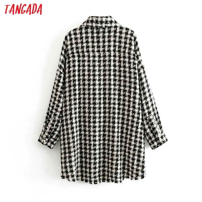 Kopen Tangada 2019 Winter lange jas vrouwen Jas Casual koreaanse Warme Plaid Patroon Overjas Mode dames jassen 3H05