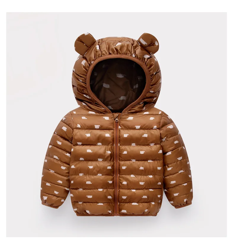 WLG baby winter velvet thick print zipper cartoon ears warm hooded coat kids all match cotton fanshion casaul cloth 18M-5years