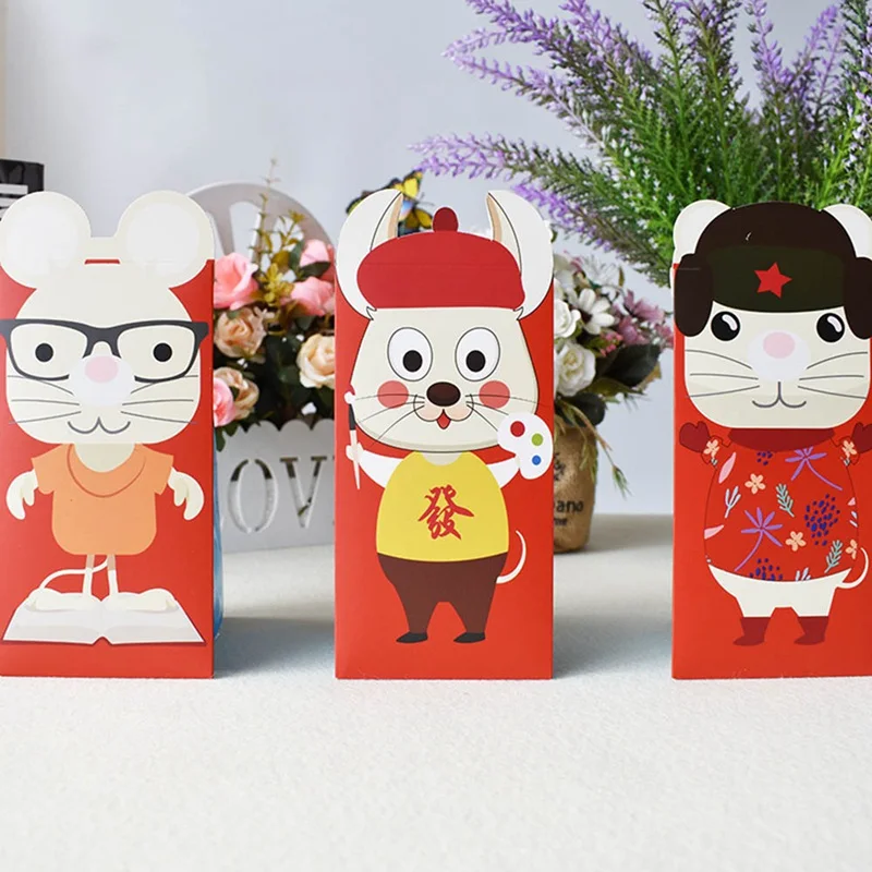6 шт./упак. Kawaii китайский Фортуна крыса год красный конверт детский год красный карман для студенческого подарок для детей