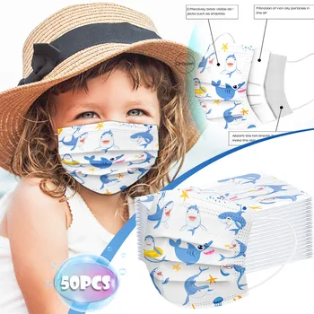 

50pc A Box Cartoon Kids Disposable Mask 3 Layer Child Filter Hygiene Thicken Children's Face Mouth Mask Earloop Fast Delievry