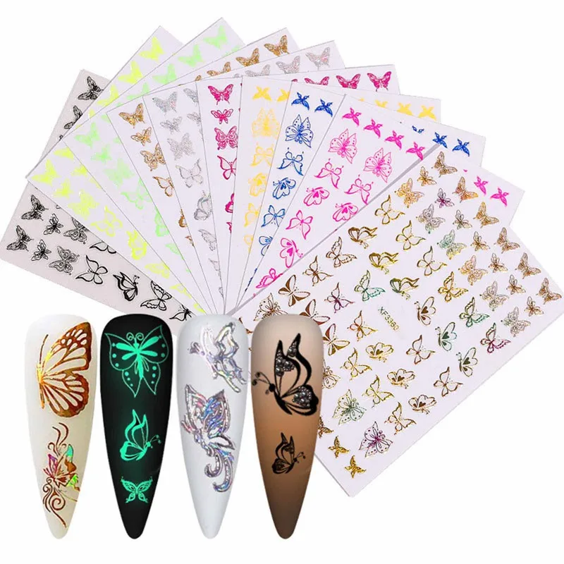 

8/12PCS Mixed Color Simulation Butterfly Nail Sticker Nail Sticker Laser Nail Butterfly Sticker Set