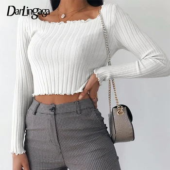 

Darlingaga Stripe Knitted Long Sleeve Basic Female T-shirt Solid Bodycon 2020 Autumn T shirt Slim Crop Top Tee Shirt Clothes New