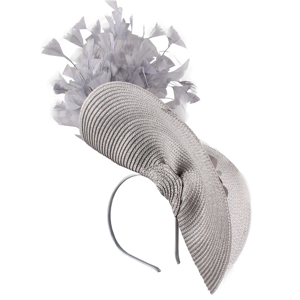 Серая трубочка для коктейля, шляпка millinery Disc, вуалетки sinamay, перо, винтажные, вечерние, для чая, шляпа, искусственный цветок, украшение, головной убор