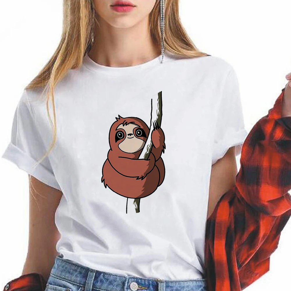 

2021 Spring Autumn Easy Matching Womens Clothing Sloth hanging on the tree Cute Print T-shirt Ulzzang Kpop T-shirts Plus Size