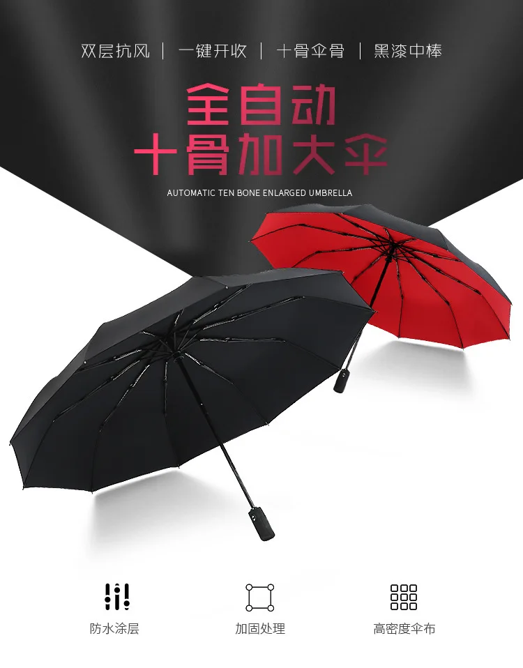 Супер большой полностью автоматический солнцезащитный 3 складной непромокаемый расширительный зонтик сильный ветронепроницаемый мужской деловой зонт