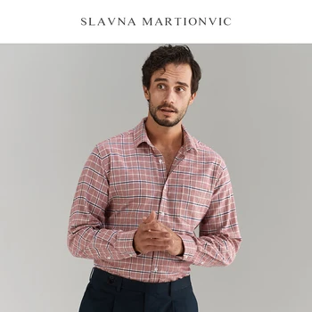

Slavna Martinovic 2020 Autumn And Winter Warm Thick British Style Casual Men's Plaid Trend Shirt Mens Shirts Regular Fit