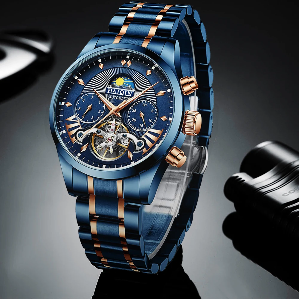 $38.39 Haiqin Automatic Men Watches Top Brand Luxury Men Watch Blue Mechanical Wristwatch Men Water