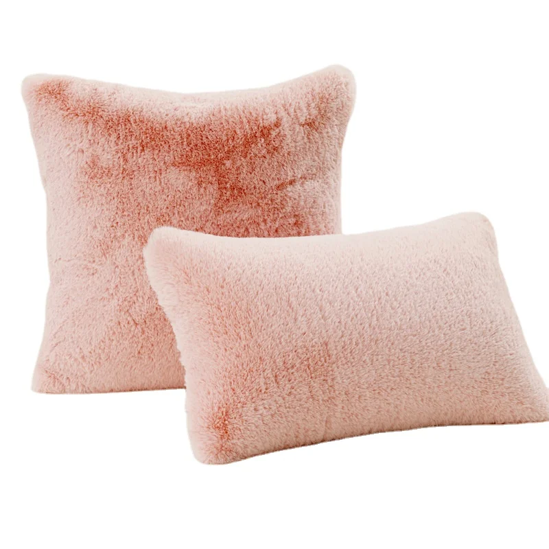 

Pink Rabbit Hair Soft Girl Sweet Ins Bay Window Pillow Sofa Plush Solid Color Cushion Pillow Case Home Cushion Cover Decor