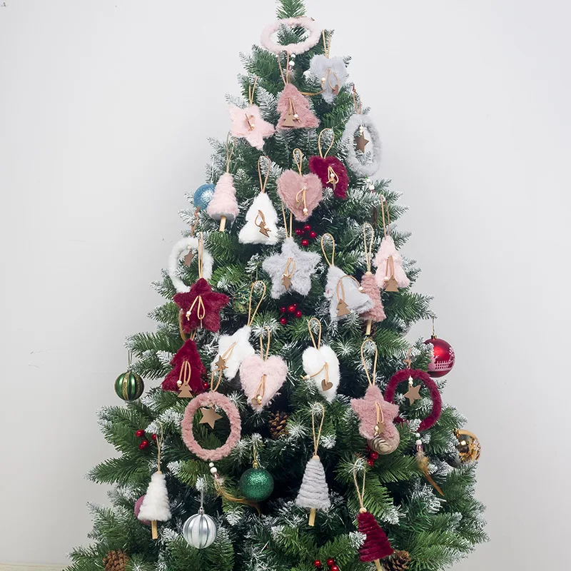 

Christmas Tree Decorations for Home Xmas 5pcs/Set Heart Star Plush Pendant Hanging Ornament gifts for the new year 2020