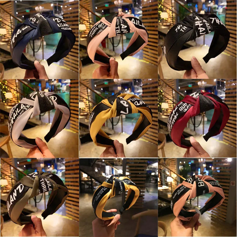 

New Fashion For Women Hairband Wide Side Multicolor Letter HeadBand Hair Hoop Intermediate Knot High Quality Hair Accessories