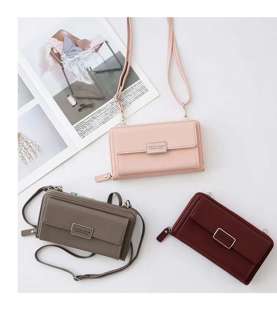 Женский модный кошелек с цепочкой, держатель для карт, Длинный кошелек из искусственной кожи на ремешке, женская большая молния, кошельки, кошелек для денег, Bolsa Feminina