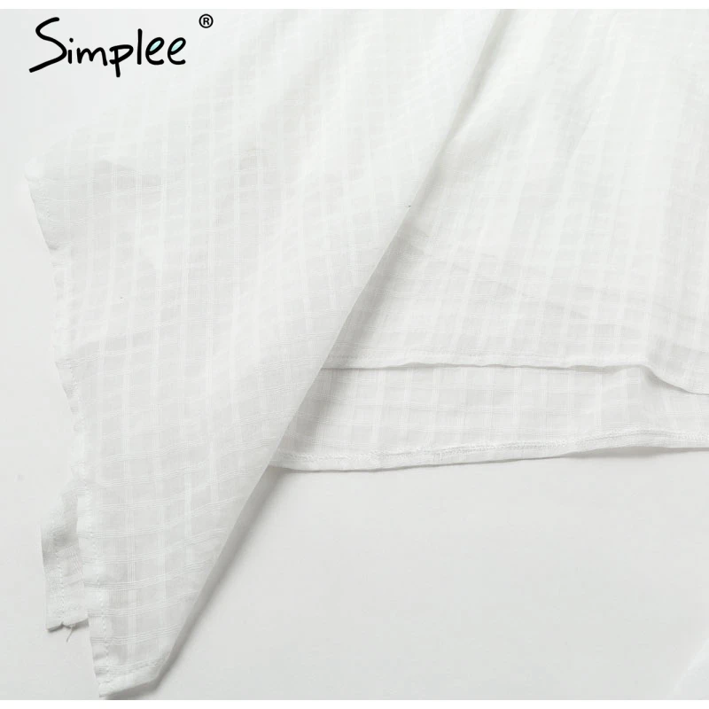 Simplee богемное платье с рукавом-фонариком, белые элегантные платья с высокой талией с v-образным вырезом и поясом, клетчатое платье, однотонные женские асимметричные платья