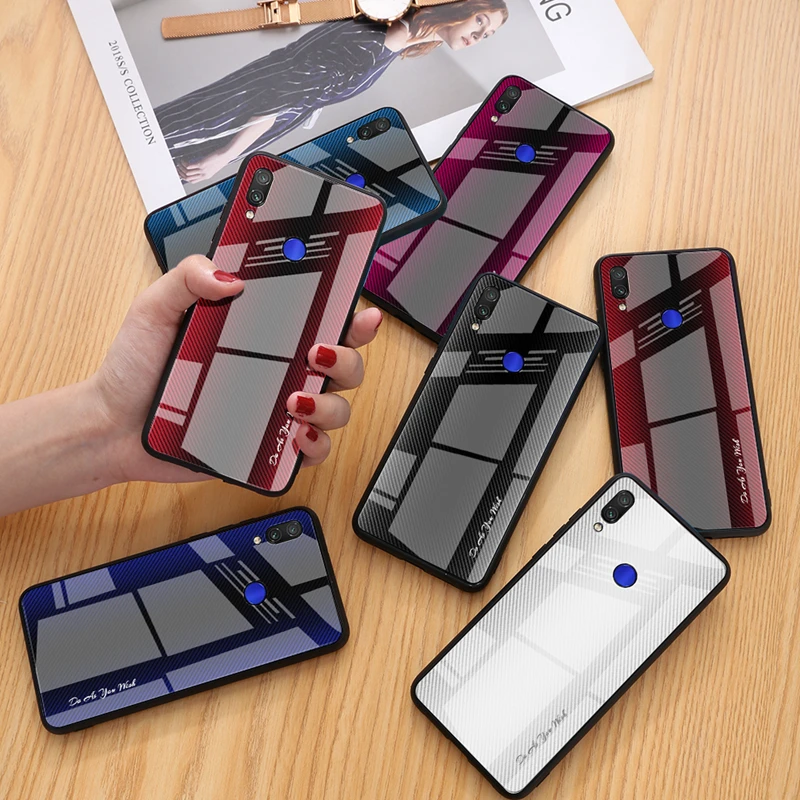

Luxury Stripe Gradient Color Glass Shockproof Phone Case for Xiaomi Mi9 SE Mi 9T Pro Hard Back Cover For Redmi Note 7 Pro 7A K20