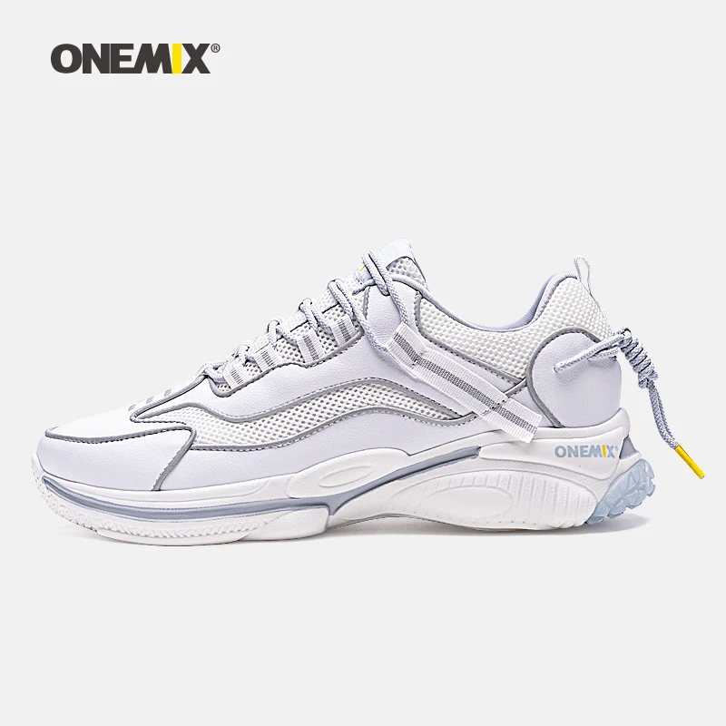 white ONEMIX, мужские кроссовки, светильник, обувь для бега для женщин, прошитая нить, Спортивная уличная, модная, дышащая, женская обувь, кроссовки для прогулок - Цвет: white