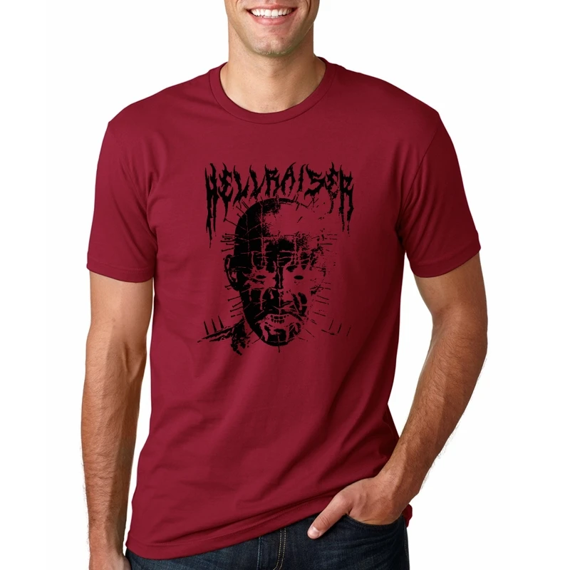 Футболки черный металл Pinhead Hellraiser Puzzlebox Хэллоуин для мужчин вырез лодочкой короткий рукав футболки на продажу Мужские футболки дизайн хлопок