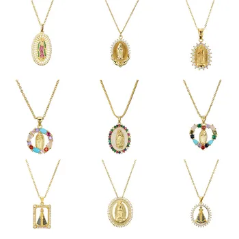 

Virgin Mary Pendant Necklace Gold Bijoux Crystal Necklace Women Fashion Pendant Catholic Jewelry